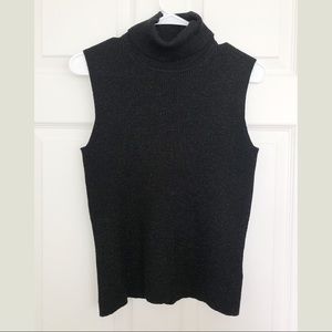Vintage Ribbed Knit Sleeveless Turtleneck Sweater